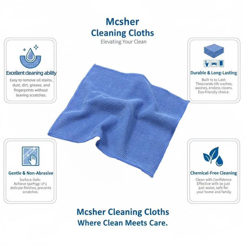 Mcsher Microfiber Cleaning Cloths - 6 Pcak, Blue, 6"x 7" Inch - Image 2